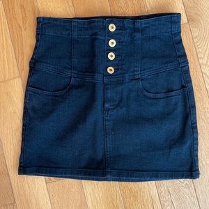 Guess black denim skirt with gold buttons